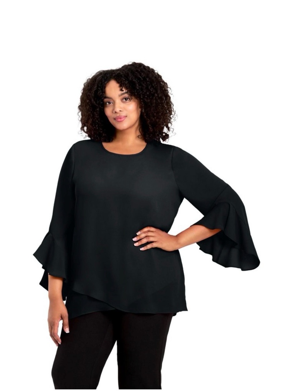 Halston Heritage Black Bell-Sleeve Long Sleeve Blouse